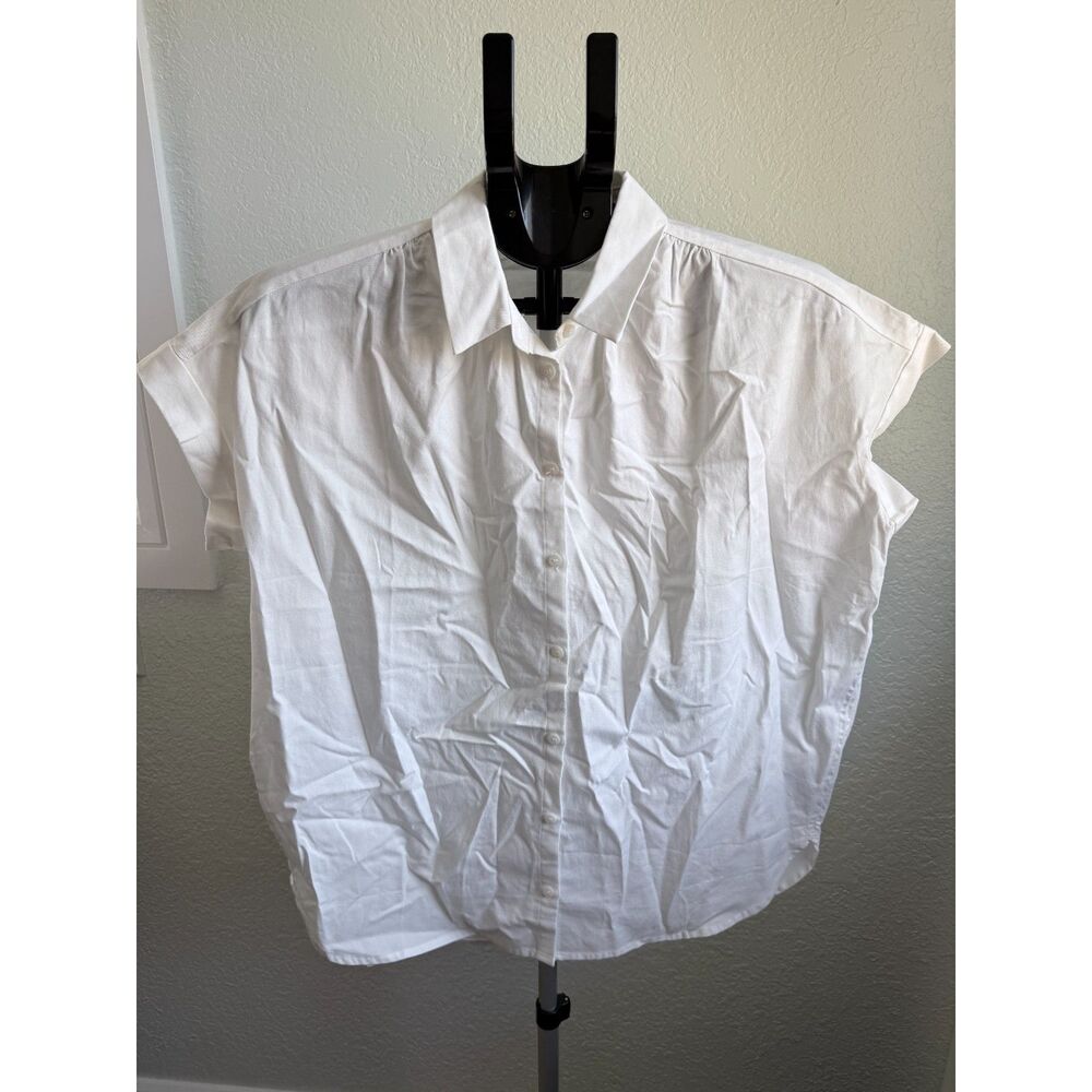 NEW Madewell Cotton Boxy Oversized Short Sleeve Button Up White Shirt Size Small - Picture 2 of 5